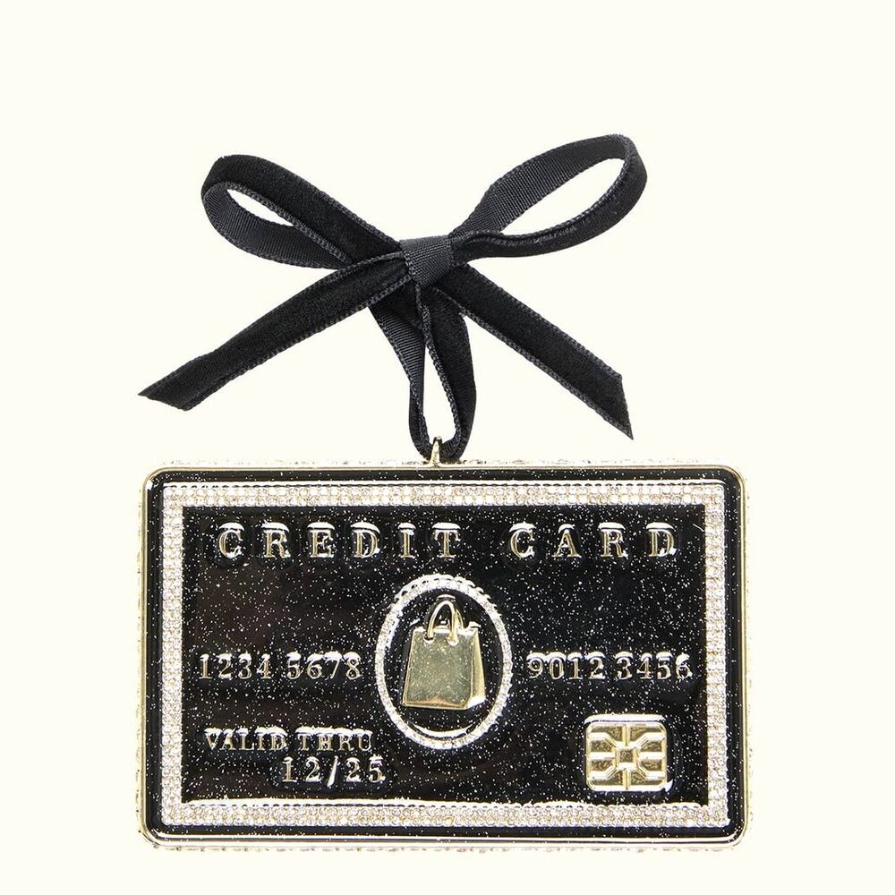 BaubleBar Black Credit Card Ornament 5x2.5in Christmas Holiday Glam NEW